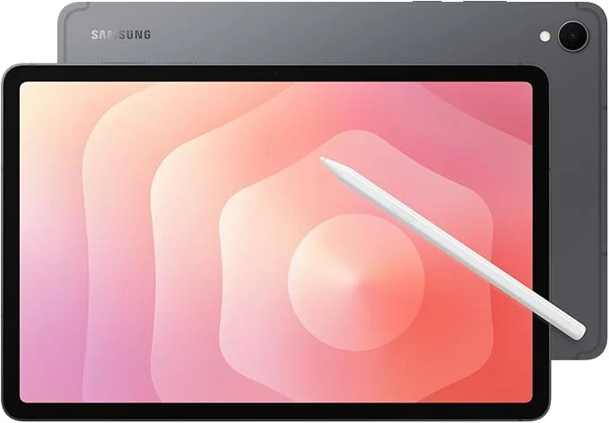 Samsung Galaxy Tab S11 cinza com Capa Teclado aberta